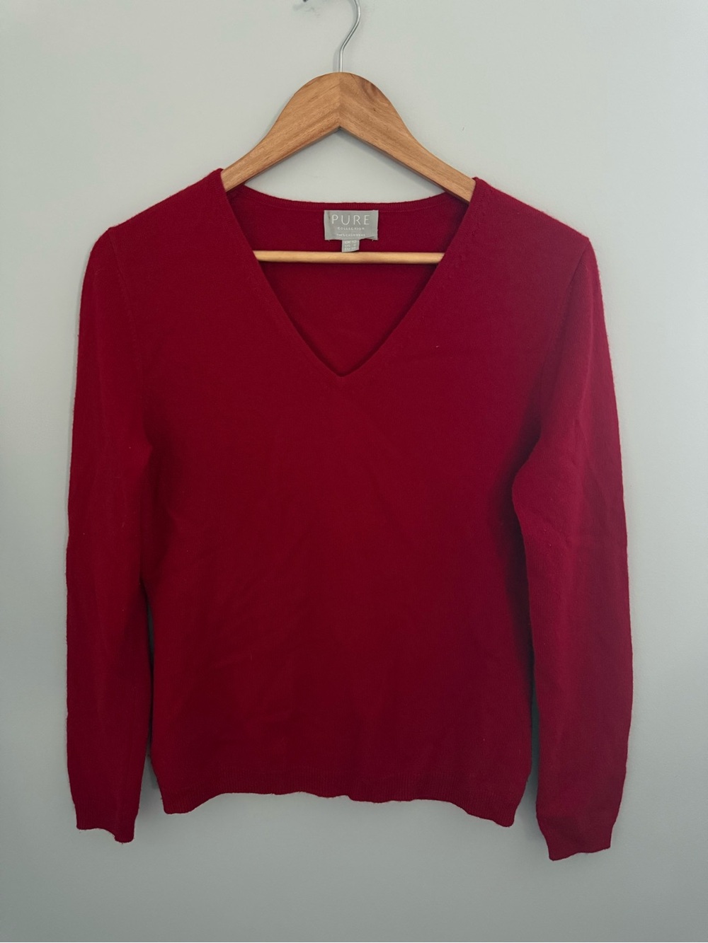 Pure Collection 100% Cashmere Cherry Red V Neck Sweater Women’s US 6 UK 12 EU 38
